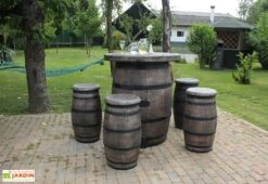 Roto Salon De Jardin Imitation Tonneaux En Bois : 1 Table + 4 Fauteuils