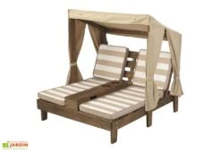 KidKraft Chaise Longue Double En Bois Pour Enfant + Auvent Et Coussins Marron -Pas Cher Salon Mobilier Magasin chaise longue double enfant bois toile expresso