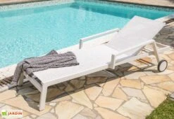 Chaise Longue En Aluminium Et Textilène Ibiza -Pas Cher Salon Mobilier Magasin chaise longue roulette alu blanc 2