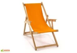 Chilienne En Bois Et Coton Avec Accoudoirs Lona – Tissu Uni -Pas Cher Salon Mobilier Magasin chilienne bois tissu lona uni orange