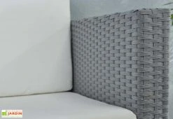 Salon De Jardin 4 Places En Aluminium Et Résine Tressée - Belem -Pas Cher Salon Mobilier Magasin detail accoudoir fauteuil jardin resine tressee gris