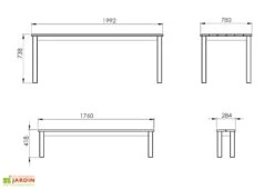Table De Jardin En Bois Autoclave 200 Cm + 2 Bancs – Daugavpils -Pas Cher Salon Mobilier Magasin dimensions table bancs jardin bois ekju 253654