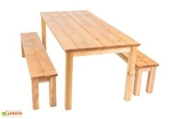 Table De Jardin En Bois Autoclave 200 Cm + 2 Bancs – Daugavpils -Pas Cher Salon Mobilier Magasin ensemble jardin table bancs bois ekju 253654