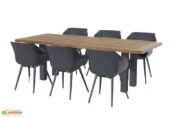 Ensemble Repas De Jardin 6 Personnes En Aluminium, Teck Et Résine