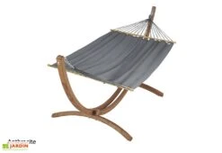 Ensemble Hamac En Tissu Et Support En Bois – Set EsKapade -Pas Cher Salon Mobilier Magasin hamac gris anthracite 1