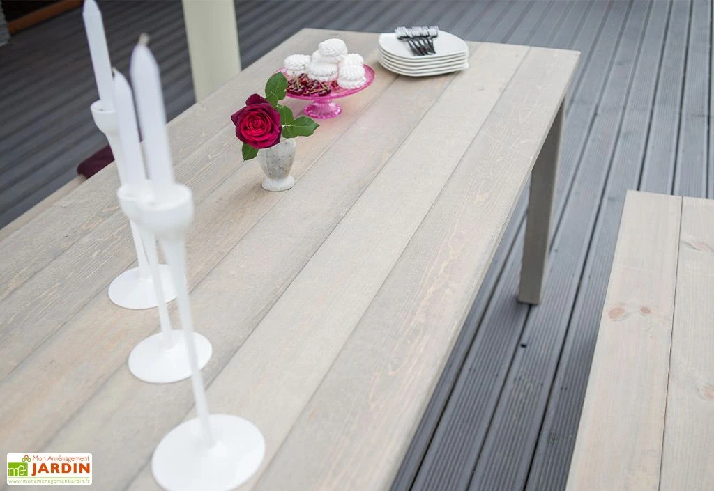 Table De Jardin En Bois Huilé 178 Cm + 2 Bancs – Liepaja 6 Table De Jardin En Bois Huilé 178 Cm + 2 Bancs – Liepaja – Image 6