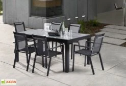 Salon De Jardin HPL Star Noir : Table Extensible Alu + 6 Fauteuils