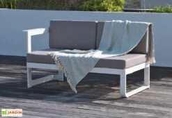 Salon De Jardin En Aluminium Barcelona : 1 Table + 2 Canapés + 1 Pouf 8 Salon De Jardin En Aluminium Barcelona : 1 Table + 2 Canapés + 1 Pouf -Pas Cher Salon Mobilier Magasin salon de jardin barcelona canape 2 places aluminium blanc