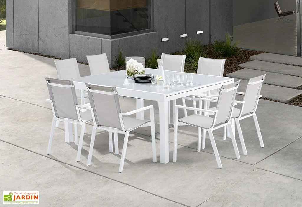 Salon De Jardin Carré WhiteStar : Table Extensible + 8 Fauteuils 3 Salon De Jardin Carré WhiteStar : Table Extensible + 8 Fauteuils – Image 3