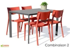 Salon De Jardin : 1 Table Aluminium 120 X 80 Cm + 4 Chaises – Town -Pas Cher Salon Mobilier Magasin salon jardin alu 4 places anthracite rouge