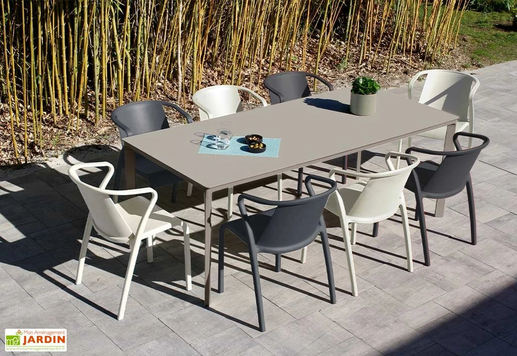 Salon De Jardin : 1 Table Aluminium 200 X 90 Cm Taupe + 8 Fauteuils – Fado 2 Salon De Jardin : 1 Table Aluminium 200 X 90 Cm Taupe + 8 Fauteuils – Fado – Image 2