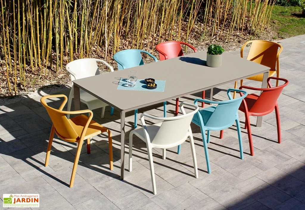 Salon De Jardin : 1 Table Aluminium 200 X 90 Cm Taupe + 8 Fauteuils – Fado 1 Salon De Jardin : 1 Table Aluminium 200 X 90 Cm Taupe + 8 Fauteuils – Fado