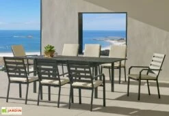 Hevea Salon De Jardin Aluminium Anthracite Extensible 8 Fauteuils 170/220 X 100 Cm