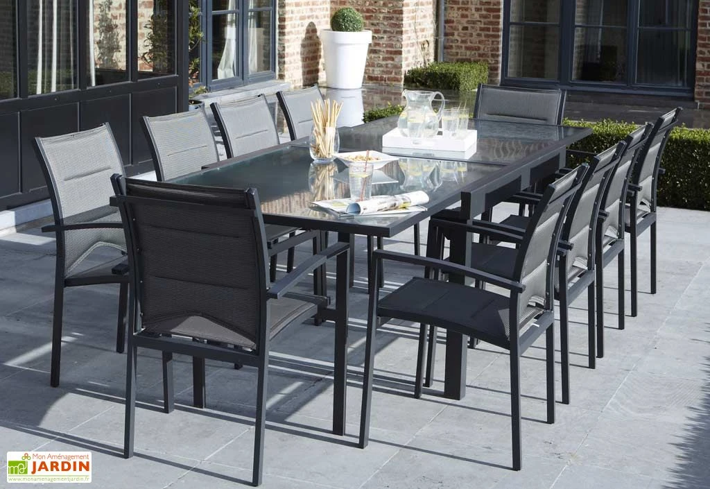 Salon De Jardin Modulo : Table Extensible + 10 Fauteuils Gris 1 Salon De Jardin Modulo : Table Extensible + 10 Fauteuils Gris