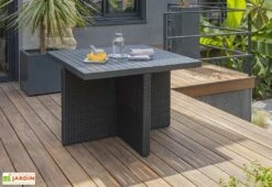 Salon De Jardin Encastrable : 1 Table + 4 Fauteuils -Pas Cher Salon Mobilier Magasin salon jardin encastrable 4personnes resine tressee noire 2