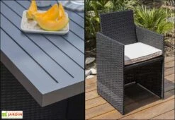 Salon De Jardin Encastrable : 1 Table + 4 Fauteuils -Pas Cher Salon Mobilier Magasin salon jardin encastrable 4personnes resine tressee noire 3