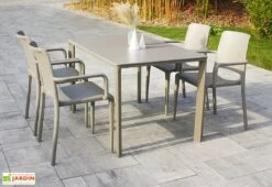 Salon De Jardin : 1 Table Aluminium 120 X 80 Cm + 4 Fauteuils – Hall -Pas Cher Salon Mobilier Magasin salon jardin meet hall 4 fauteuils table taupe