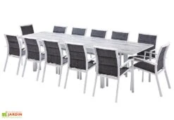 Salon De Jardin Aluminium : Table Extensible 200/320 Cm + Fauteuils -Pas Cher Salon Mobilier Magasin salon jardin modulo wilsa aluminium verre decors bois 12fauteuils