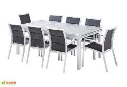 Salon De Jardin Aluminium : Table Extensible 200/320 Cm + Fauteuils -Pas Cher Salon Mobilier Magasin salon jardin modulo wilsa aluminium verre decors bois 8fauteuils