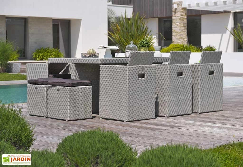 Salon De Jardin En Résine Tressée Encastrable : 11 Pièces, 2 Coloris 3 Salon De Jardin En Résine Tressée Encastrable : 11 Pièces, 2 Coloris – Image 3