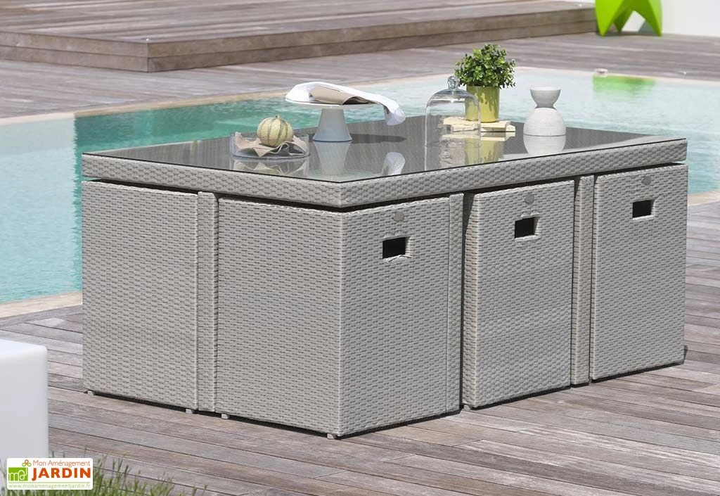 Salon De Jardin En Résine Tressée Encastrable : 11 Pièces, 2 Coloris 4 Salon De Jardin En Résine Tressée Encastrable : 11 Pièces, 2 Coloris – Image 4