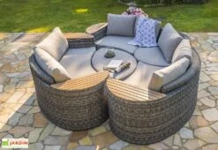 Salon De Jardin Rond En Aluminium Et Résine Tressée 8 Places - Nouméa -Pas Cher Salon Mobilier Magasin salon jardin rond 8 places resine aluminium gris noumea 2