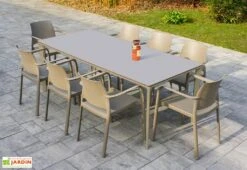 Salon De Jardin : 1 Table Aluminium 200 X 90 Cm + 8 Fauteuils – Dock -Pas Cher Salon Mobilier Magasin salon jardin taupe 8 places aluminium