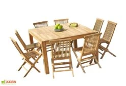 Pas Cher Salon Mobilier Magasin 4 Salon De Jardin En Bois De Teck – 1 Table Carrée 140 Cm Et 8 Chaises