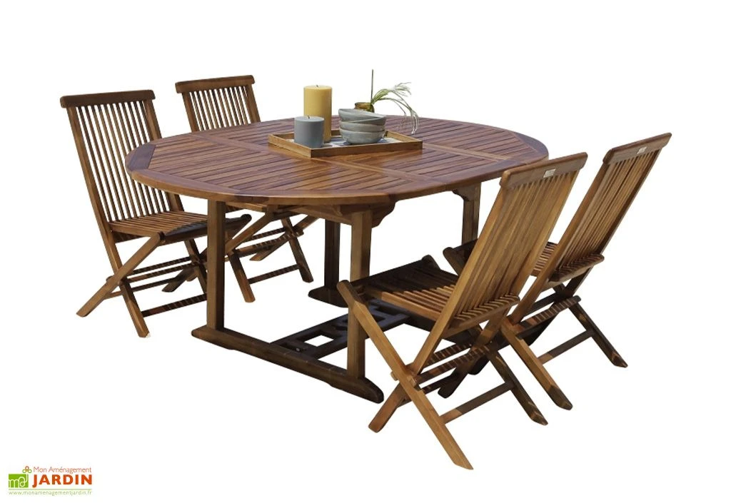 Salon De Jardin En Bois De Teck – 1 Table 170 Cm Et 4 Chaises 1 Salon De Jardin En Bois De Teck – 1 Table 170 Cm Et 4 Chaises