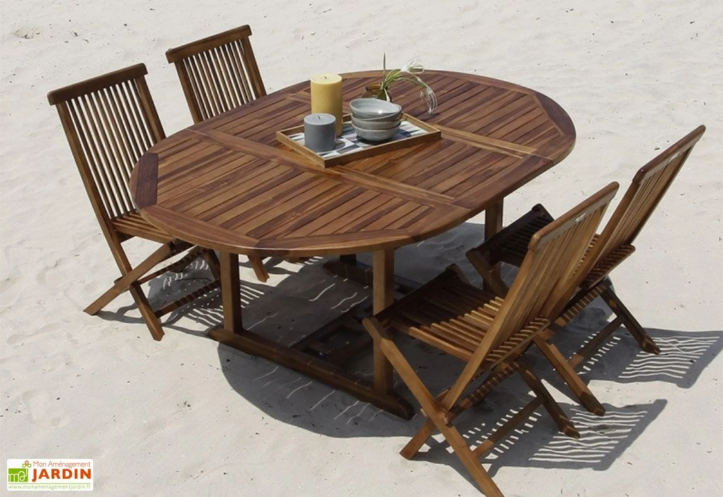 Salon De Jardin En Bois De Teck – 1 Table 170 Cm Et 4 Chaises 3 Salon De Jardin En Bois De Teck – 1 Table 170 Cm Et 4 Chaises – Image 3