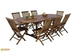 Salon De Jardin En Bois De Teck – 1 Table 240 Cm Et 8 Chaises