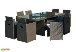 Salon De Jardin En Résine Tressée Encastrable Noir : 1 Table + 8 Fts -Pas Cher Salon Mobilier Magasin salon resine tresse encastrable 8 places noir pvc 8 n 2
