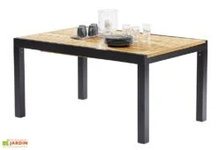 Salon De Jardin Bali Aluminium Et Teck : Table Extensible + 6 Fauteuils -Pas Cher Salon Mobilier Magasin table aluminium teck 6 personnes