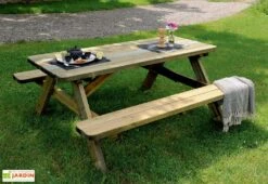 Pas Cher Salon Mobilier Magasin 35 Table De Pique-Nique En Bois Traité Robuste - 6 Places